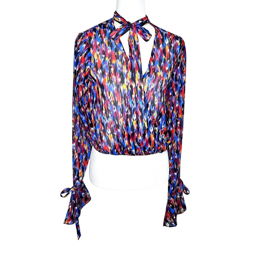 House of Harlow 1960 X Revolve Joli Blue Multi Neck and Cuff Tie Blouse